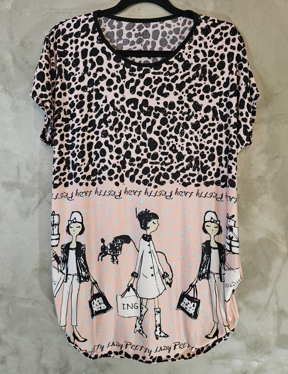 So.U Chic Pretty Lady Size L (asian 95) Pink Leopard Tunic Dolman Short Sleeve